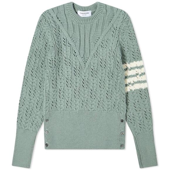 Thom Browne Merino Wool Sweater Irish Pointelle Cable Knit Green Size 8 - Picture 13 of 16